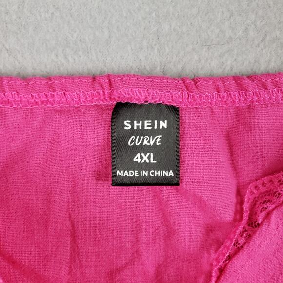 Shein‎ Curve Size 4XL Tie Front Babydoll Crop Top Hot Pink Lace Trim Festival - Picture 4 of 10